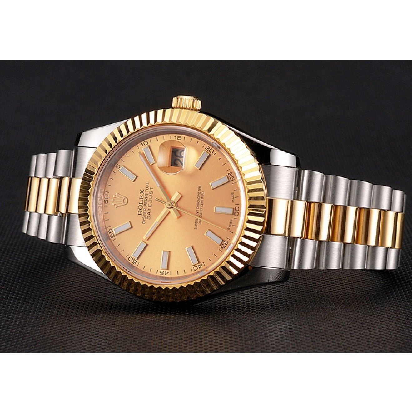 Aaa fake watches Dial Tone Gold Case Steel Bezel Bracelet Two Rolex Gold Datejust Swiss Stainless 0707